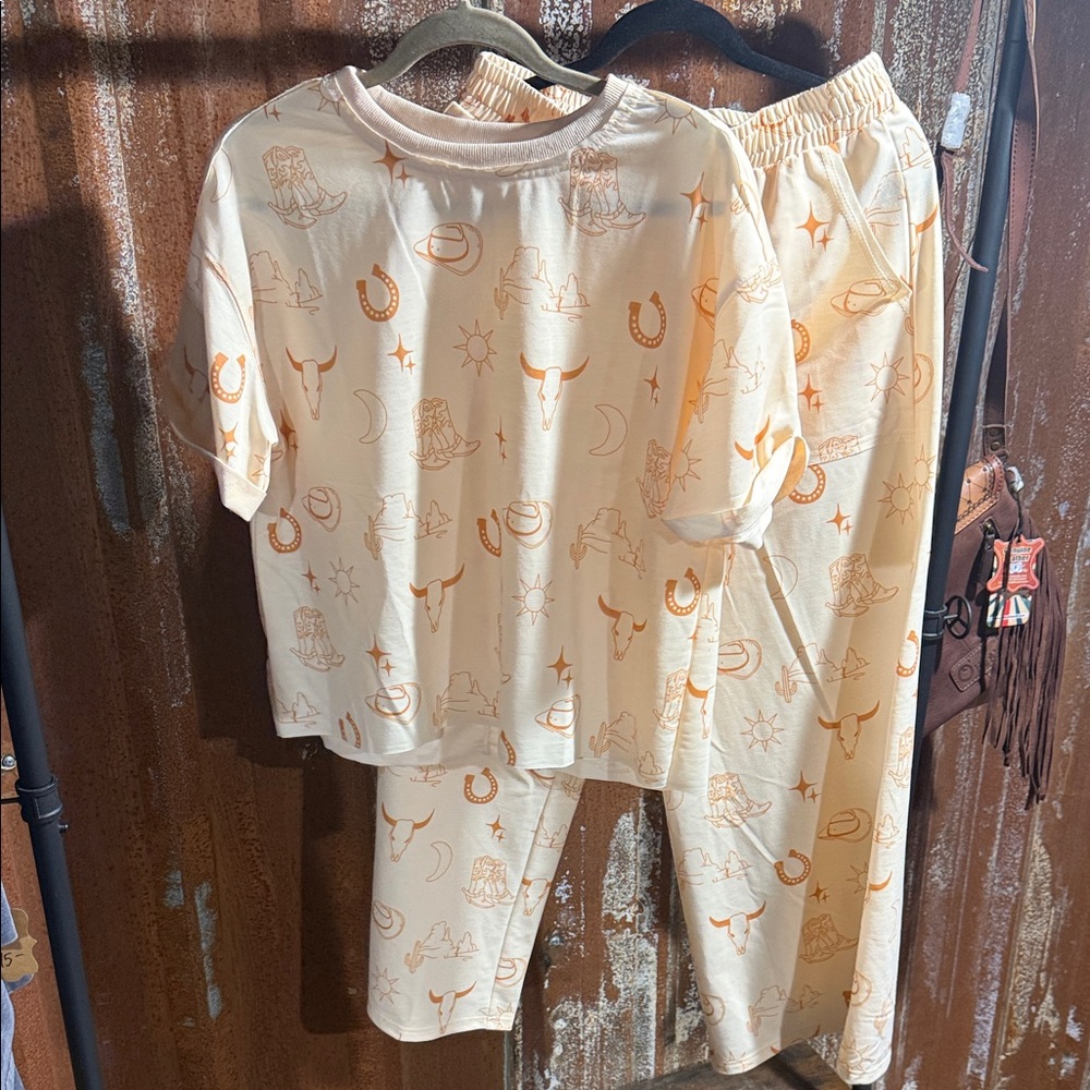 Womens Cream and Orange Desert  Pajama Set